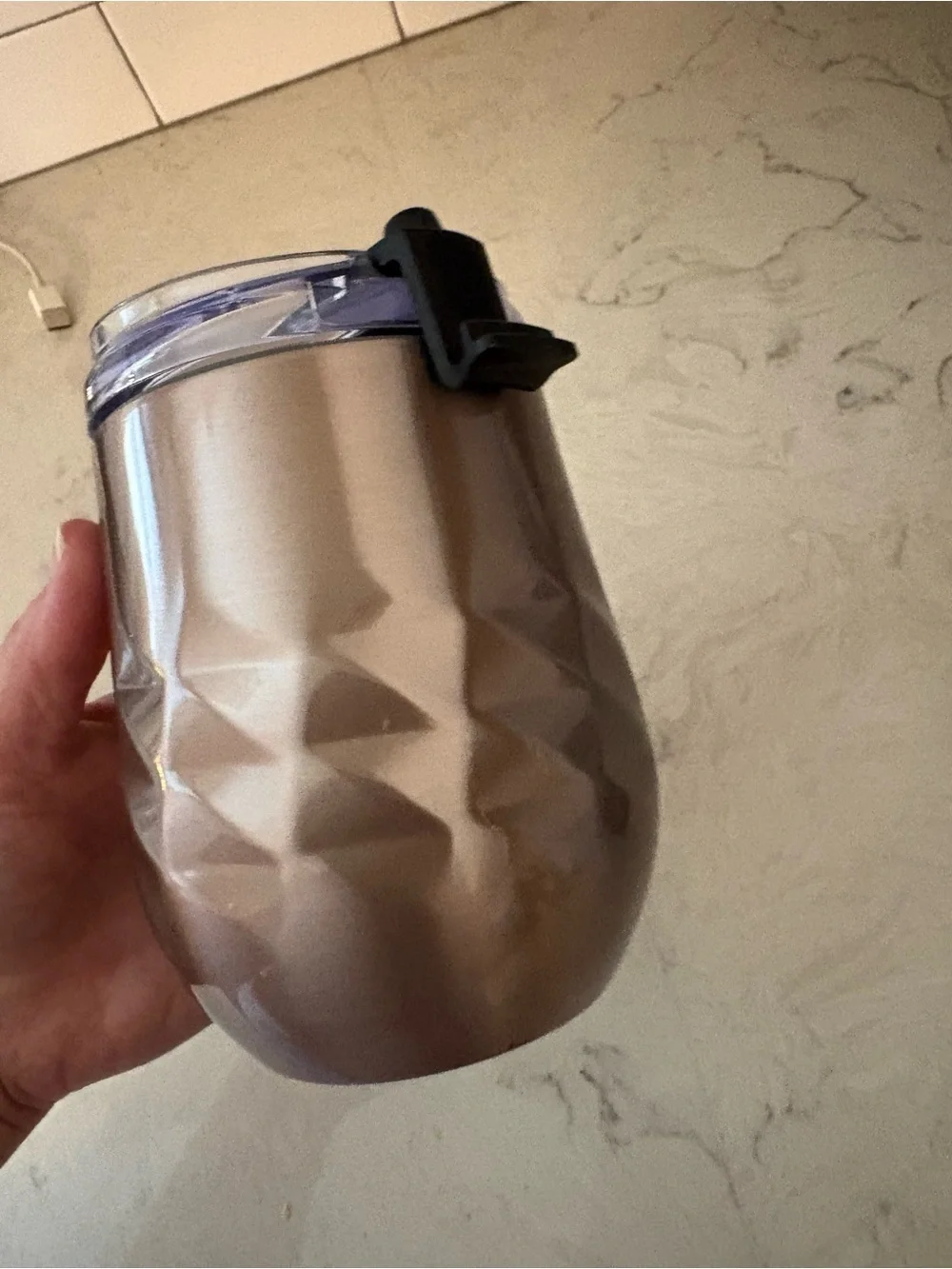 12 oz Rose Gold Faceted Insulated Wine Tumbler with Lid | Stainless Steel Travel